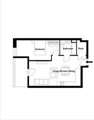 Black and white house floor plan, blueprint. House apartment with furniture. Floor plan of an apartment building. Unusual floor plan.