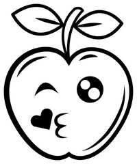 Apple emoji line art. PNG with transparent background
