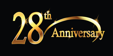 28th Anniversary celebration. Gold Luxury Banner of 28th Anniversary celebration. twenty-eight celebration card. Vector anniversary