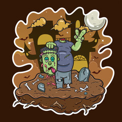 Obraz na płótnie Canvas Cartoon Mascot of Halloween Frankenstein On Night.