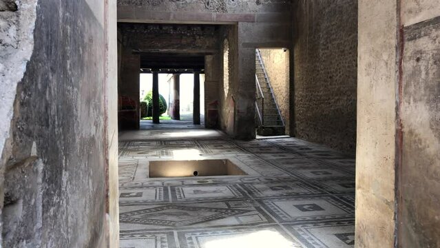 Pompeii panoramic view of ruins at Pompeii Archaeological Park at sunny day, Italy.	