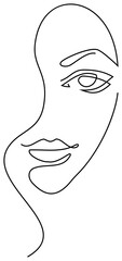 Woman face with one line. PNG with transparent background.
