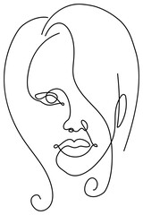 Woman face with one line. PNG with transparent background.