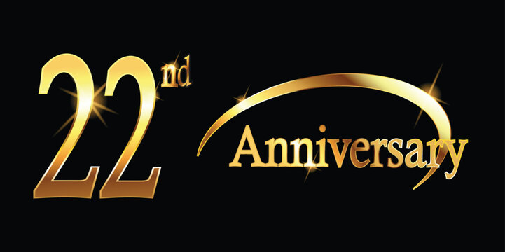22nd Anniversary celebration. Gold Luxury Banner of 22nd Anniversary celebration. twenty-second celebration card. Vector anniversar
