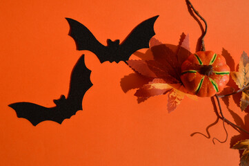 Naklejka premium preparation for the Halloween holiday. orange background for the design. pumpkin, autumn.