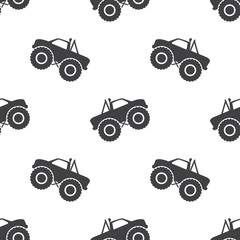 Monster truck seamless pattern, vector illustration. 4x4 Monster truck background. © Maksim