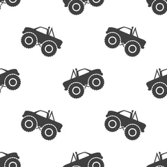 Foto auf Alu-Dibond Autorennen Monster truck seamless pattern, vector illustration. 4x4 Monster truck background.