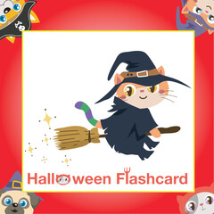 Cute animal flashcard for children. Printable Halloween game card. Ready to print. Educational card for preschool. Vector illustration.