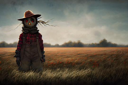 Creepy Scarecrow Halloween Concept Art Digital Painting