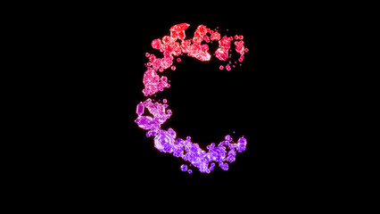 fancy glamorous gems font, red and pink letter C, isolated - object 3D rendering
