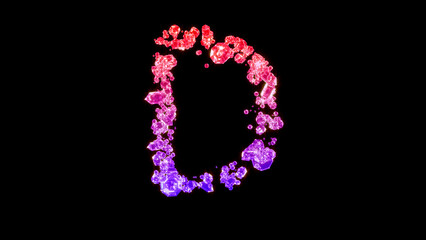 fancy lux gem stones font, red and purple letter D, isolated - object 3D rendering