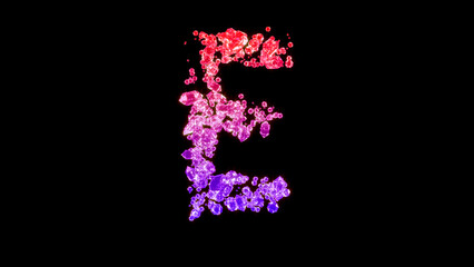 fancy luxury gems font, red and purple letter E, isolated - object 3D illustration