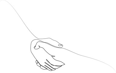 Continuous line drawing Helping hand concept. Gesture, sign of help and hope. Handshake vector illustration.
