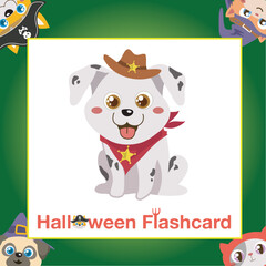 Cute animal flashcard for children. Printable Halloween game card. Ready to print. Educational card for preschool. Vector illustration.