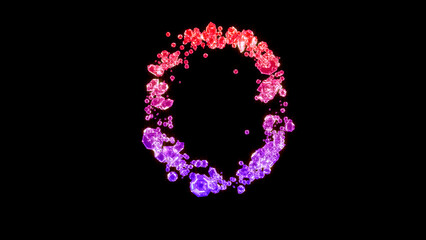 fancy fashion gemstones font, red and purple letter O, isolated - object 3D rendering
