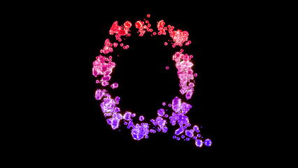 fancy glamorous gems font, red and purple letter Q, isolated - object 3D illustration