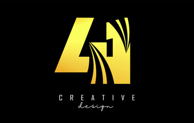 Golden Creative number 41 4 1 logo with leading lines and road concept design. Number with geometric design.