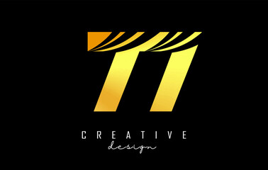 Golden Creative number 77 7 logo with leading lines and road concept design. Letter with geometric design. Vector Illustration with number and creative cuts.