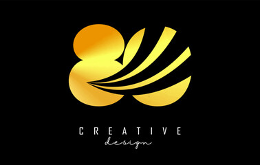 Golden Creative number 80 8 0 logo with leading lines and road concept design. Letter with geometric design. Vector Illustration with number and creative cuts.