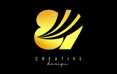 Golden Creative number 89 8 9 logo with leading lines and road concept design. Letter with geometric design. Vector Illustration with number and creative cuts.