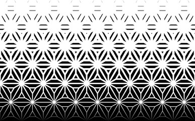 Geometric pattern of black figures on a white background.Seamless in one direction.