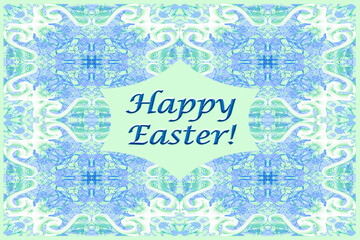 Happy Easter! Postcard template, colored background, 3D ornament, space for text