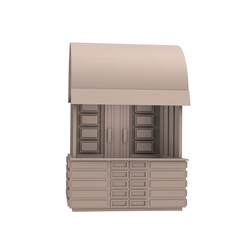 3D RENDER ILLUSTRATION. product concept design outdoor stand trade kiosk mock up on white background. sample idea model food and drink booth. small business street food stall market exhibition fair.