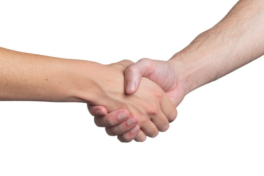 Isolated man and woman shaking hands gesture