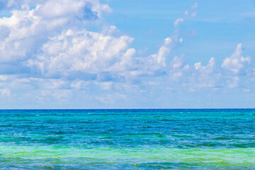 Tropical mexican beach clear turquoise water Playa del Carmen Mexico.