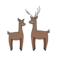 Reindeer couple greeting card. Cute deer family doodle card.