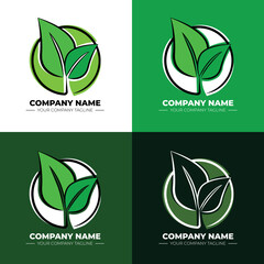 Green logo vector illustration that contain two green leaves. It's perfect for eco company logo, eco campaign logo, etc.