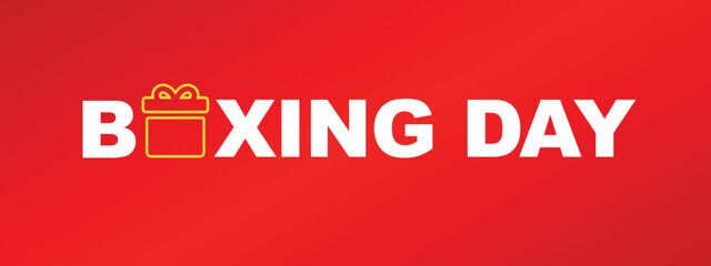 Gift box vector. Boxing day. Red background. For poster, social media, banner.