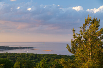 Colorful sunset and cloudscape over Marquette harbor, Michigan