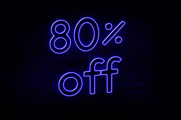 80% discount number percent neon glow light signs on a dark background Image