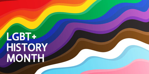 LGBT+ History Month modern vector concept. Freedom rainbow flag and text. - obrazy, fototapety, plakaty