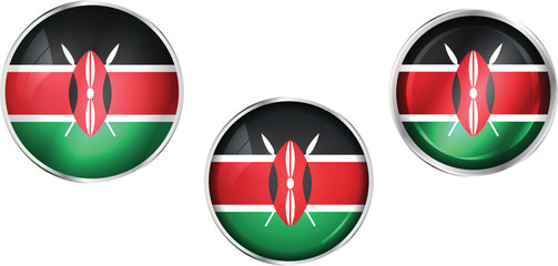 Round national flag pin of Kenya.Circular vector flag of Kenya