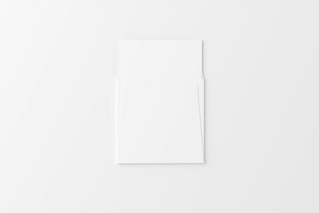 Square Folded Invitation Card With Envelope White Blank 3D Rendering Mockup