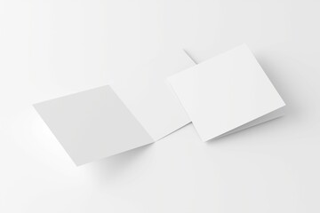 Square Folded Invitation Card With Envelope White Blank 3D Rendering Mockup