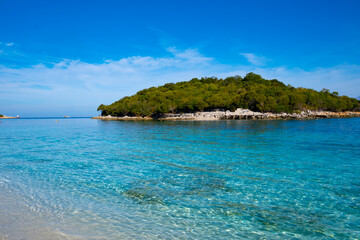 Fototapeta premium Island in the sea near the coast of Ksamil in Albania