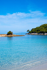 Azure water in Ksamil in Albania. Albanian maldives