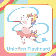 Obraz na płótnie Canvas Cute Unicorn Flashcard for Children. Ready to print. Printable game card. Educational card for preschool. Vector illustration.