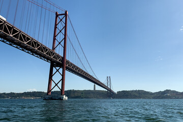 Fototapeta na wymiar Group of tourists taking a ride on a tour boat in Lisbon