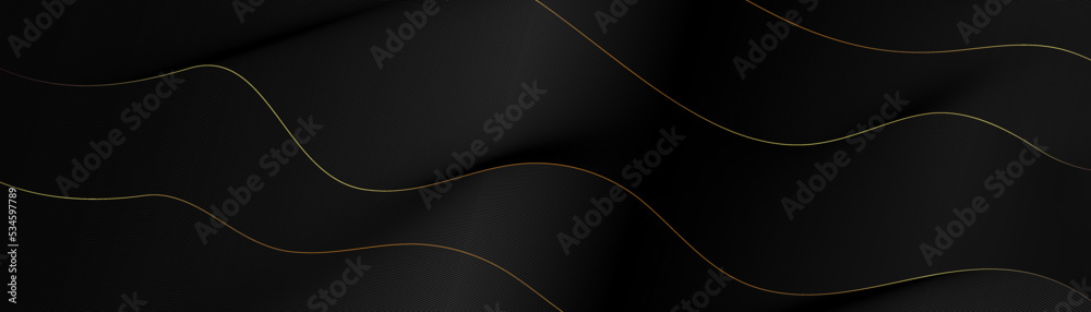 Leinwandbilder premium abstract gold stripe texture on black background. modern wavy line, guilloche curves pattern