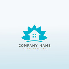 House with flower and cartoon real estate logo