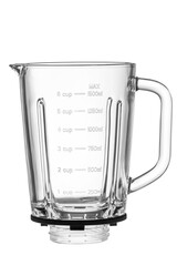 Transparent glass blender cup, without the blades, isolated on white