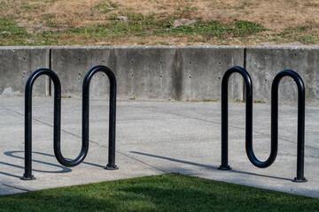 Empty bike racks in public park