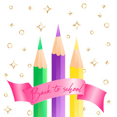 Vector illustration with design template for Back to school event banner with pencils, and welcome Back to School quote