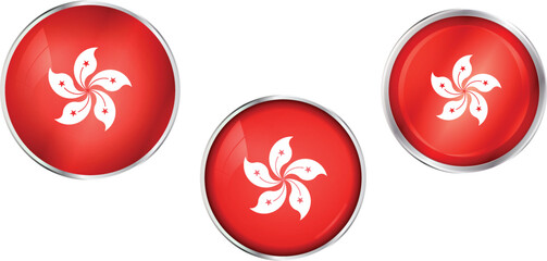 Round national flag pin of Hong Kong.Circular vector flag of Hong Kong