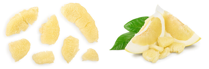 piece of pomelo isolated on white background. Top view. Flat lay.