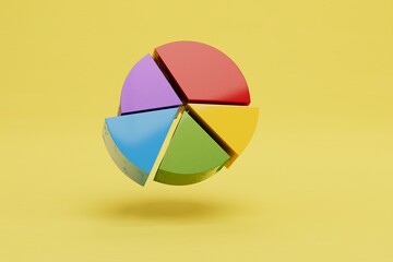 Obraz premium Chart divided into cells of different colors on a yellow background. copy paste, copy space. 3D render